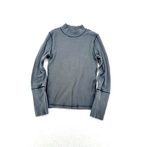 Free People Ribbed Mock Neck‎ Long Sleeve Gray Top M